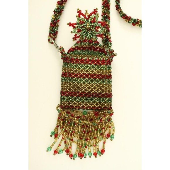 Artisan Jewelry Beaded WICCA Amulet Bag Crystal Fringe Necklace by Liz Schwartz - Picture 3 of 4